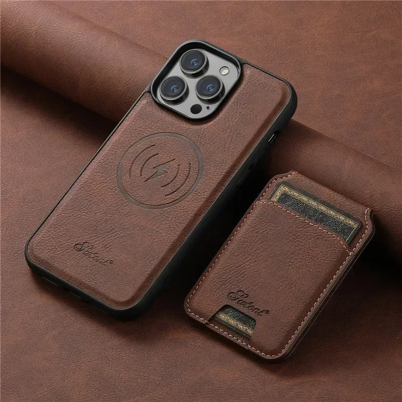 skorten® Luténi: The Ultimate 2-in-1 Sleek Leather Magsafe® Case with Slim Snap-On Wallet