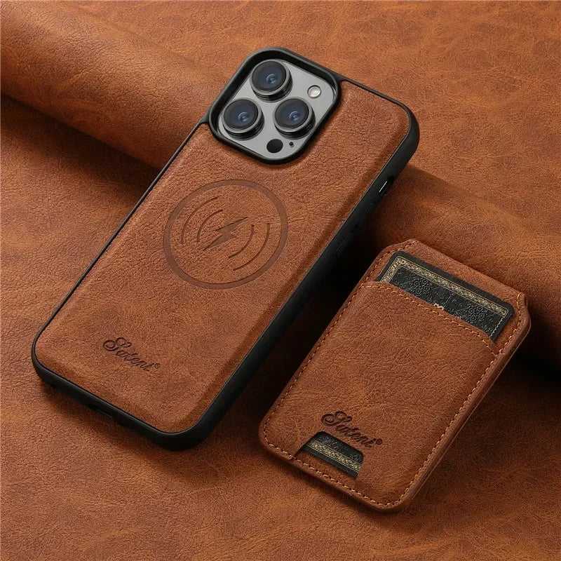skorten® Luténi: The Ultimate 2-in-1 Sleek Leather Magsafe® Case with Slim Snap-On Wallet