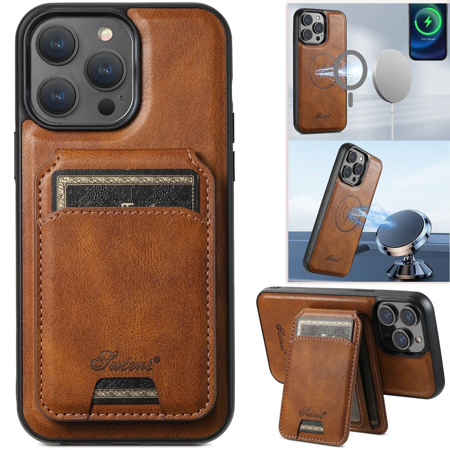 skorten® Luténi: The Ultimate 2-in-1 Sleek Leather Magsafe® Case with Slim Snap-On Wallet