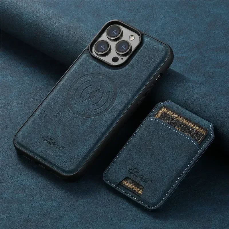 skorten® Luténi: The Ultimate 2-in-1 Sleek Leather Magsafe® Case with Slim Snap-On Wallet