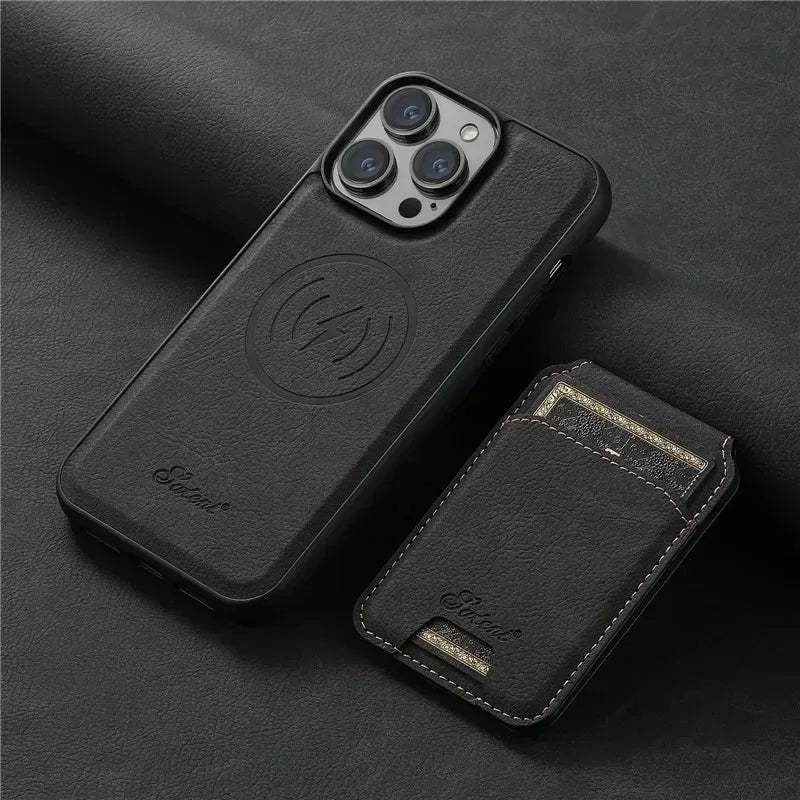 skorten® Luténi: The Ultimate 2-in-1 Sleek Leather Magsafe® Case with Slim Snap-On Wallet