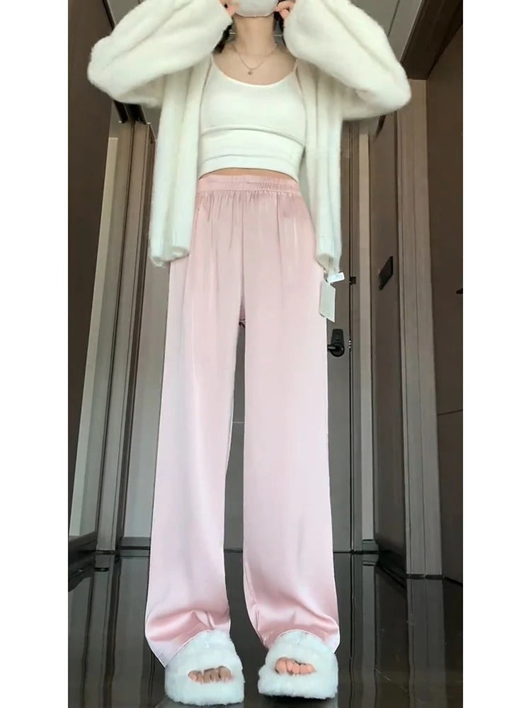 Silksommar® Collection - High-Waist & Loose-Fit Ultra Comfy Ice Silk Satin Trousers