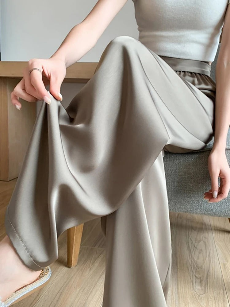 Silksommar® Collection - High-Waist & Loose-Fit Ultra Comfy Ice Silk Satin Trousers
