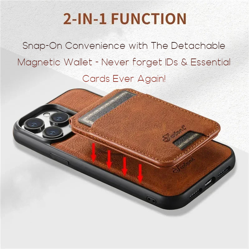skorten® Luténi: The Ultimate 2-in-1 Sleek Leather Magsafe® Case with Slim Snap-On Wallet