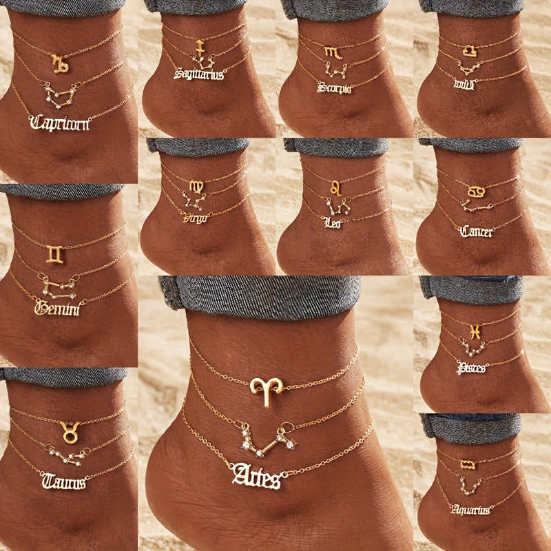 Astrocharm®: Handcrafted Zodiac Sign Inspired Anklet Collection - Set of 3 Styles for the Price of One