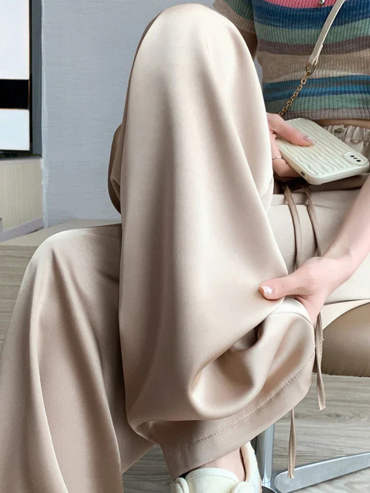 Silksommar® Collection - High-Waist & Loose-Fit Ultra Comfy Ice Silk Satin Trousers
