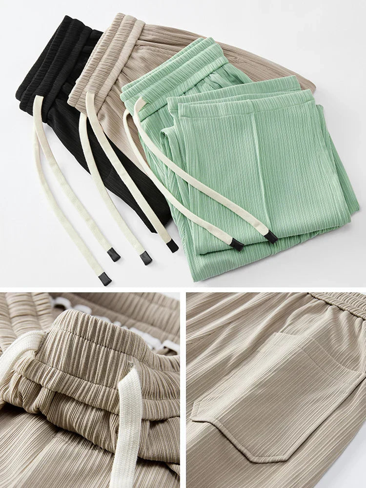 The Santander Dailywear Sweatpants by AvenueFinds Madrid: Lightweight. Breathable. Icy Silk Feel. Drawstring Waist. Pleated. Stretchy.