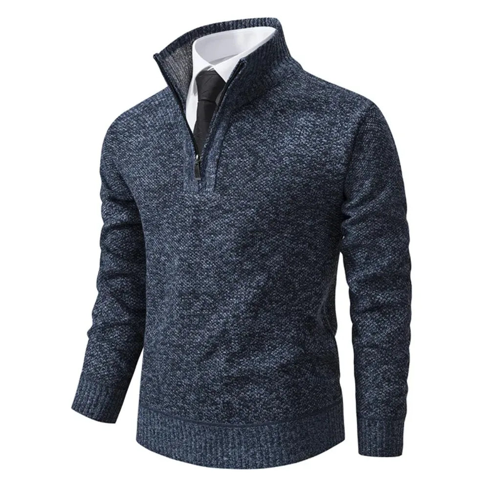 Fleeceknit® - Knitted Half-Polo Turtle Neck Sweater