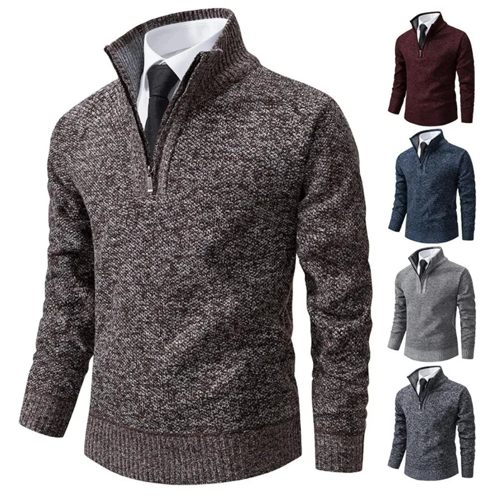 Fleeceknit® - Knitted Half-Polo Turtle Neck Sweater