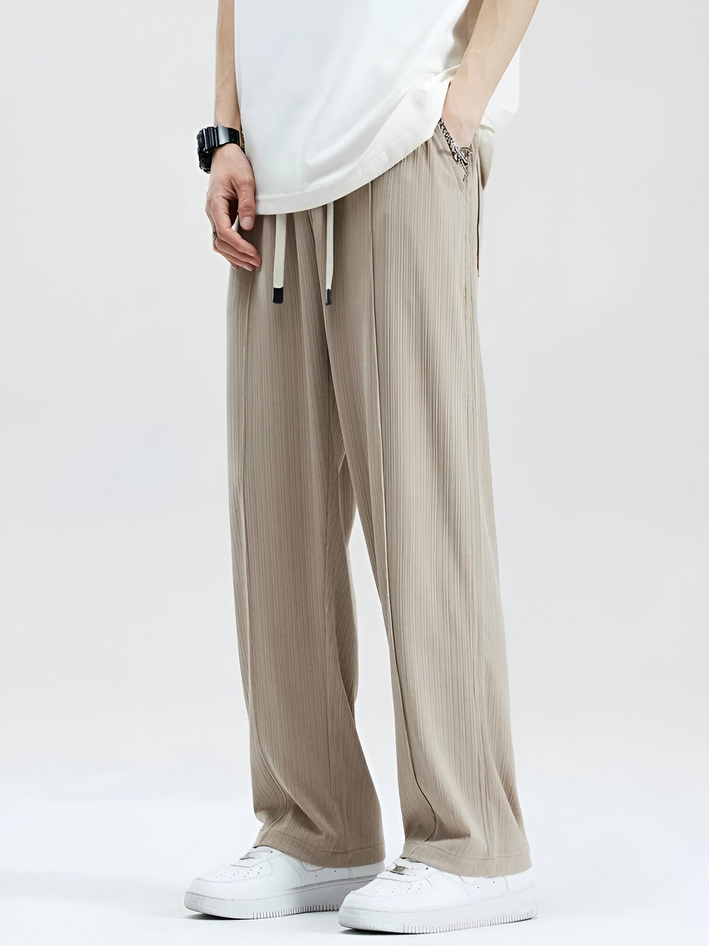 The Santander Dailywear Sweatpants by AvenueFinds Madrid: Lightweight. Breathable. Icy Silk Feel. Drawstring Waist. Pleated. Stretchy.