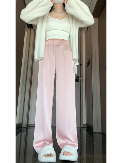 Silksommar® Collection - High-Waist & Loose-Fit Ultra Comfy Ice Silk Satin Trousers