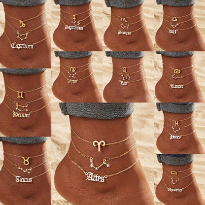 Astrocharm®: Handcrafted Zodiac Sign Inspired Anklet Collection - Set of 3 Styles for the Price of One